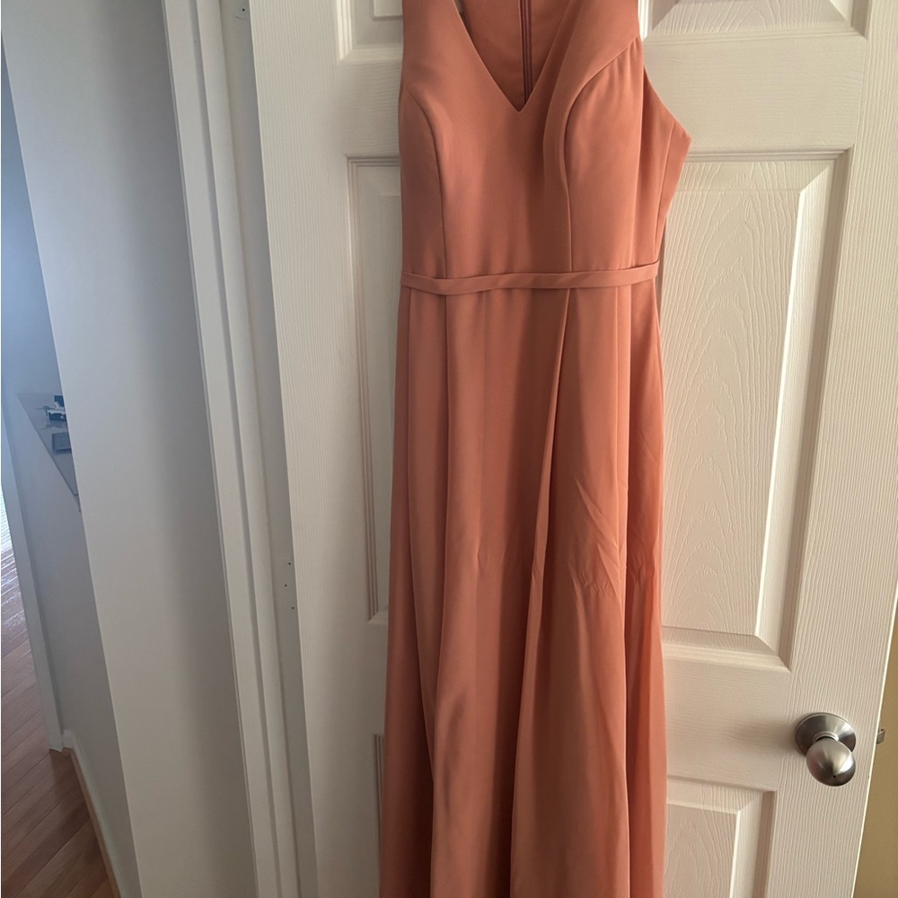 Azazie Peach Sleeveless V-Neck Gown for Weddings/bridesmaid